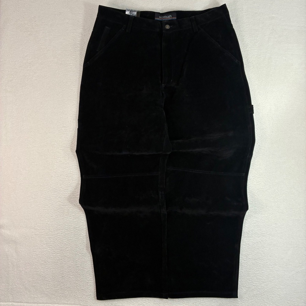 Vintage Koman Baggy Carpenter Pants Mens 40x32 Black Suede Velour Loose Y2K NWT
